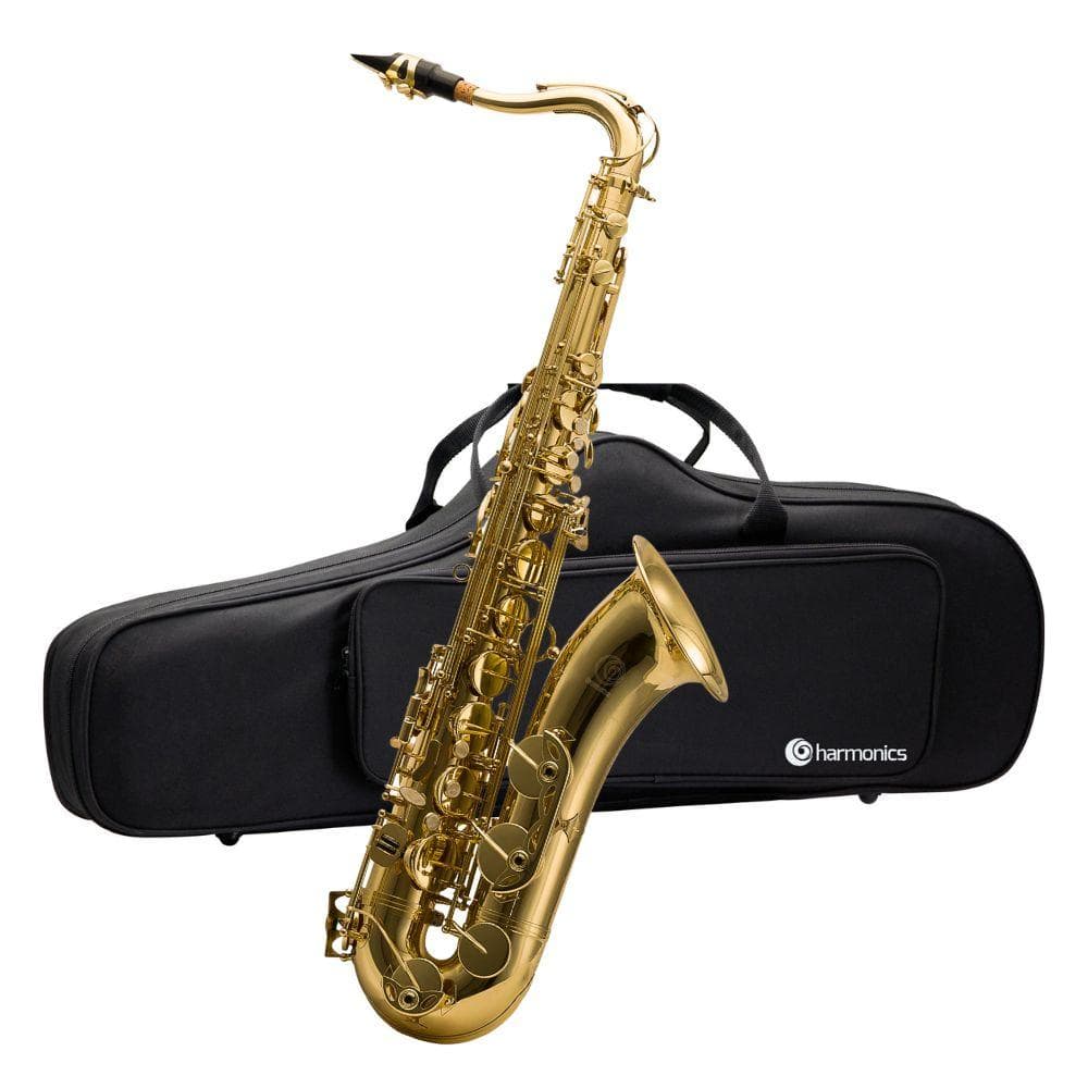 Harmonics HTS-100L Bb Tenor Saxophone with Luxury Case, Gold Lacquer B Flat Sax