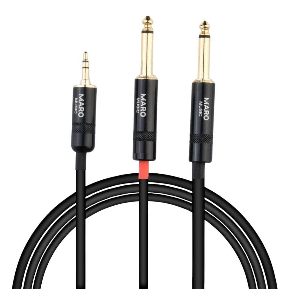 Maro Music 3.5mm 1/8" TRS to Dual 6.35mm 1/4" TS Mono Y Cable Splitter Cord for Computer, Laptop, Multimedia Speakers, 10ft