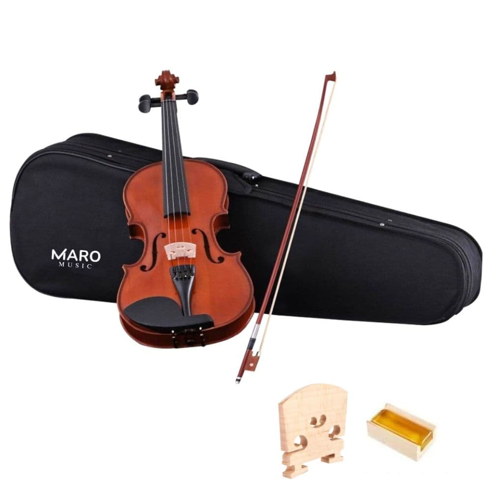Maro Music 4/4 Full-Sized Classic Violin Ebony Parts for Intermediate Advanced with Case, Bow, Rosin Polisher, Bridge