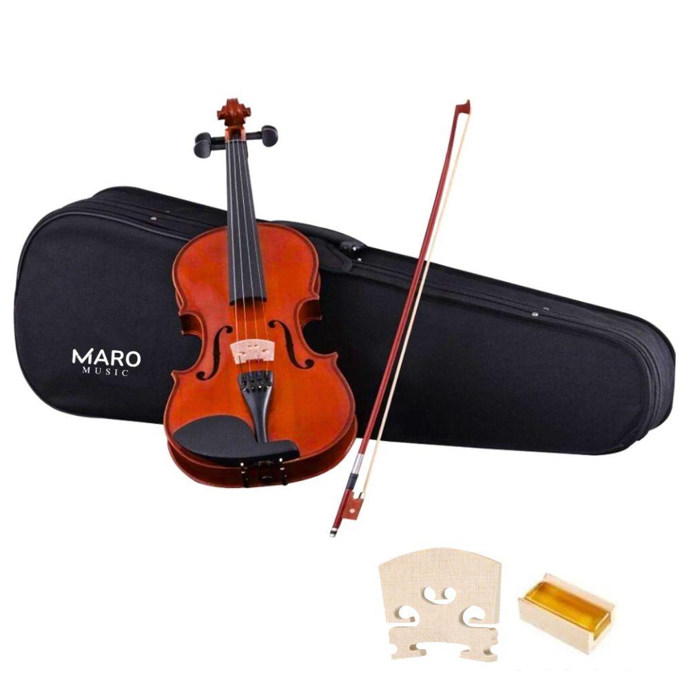 Maro Solidwood Classic Violin for Beginners, Students, Adults with Case, Bow, Bridge, Rosin Bow Polisher